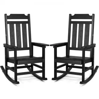 VEVOR 2 Stück Veranda-Schaukelstuhl, HIPS-Schaukelstuhl für draußen, Terrassen-Schaukelstuhl mit hoher Rückenlehne und glatten Armlehnen, trägt bis zu 180 kg, für Garten, Balkon, Veranda, schwarz VEVOR 2 Stück Veranda-Schaukelstuhl, HIPS-Schaukelstuhl für draußen, Terrassen-Schaukelstuhl mit hoher Rückenlehne und glatten Armlehnen, trägt bis zu 180 kg, für Garten, Balkon, Veranda, schwarz