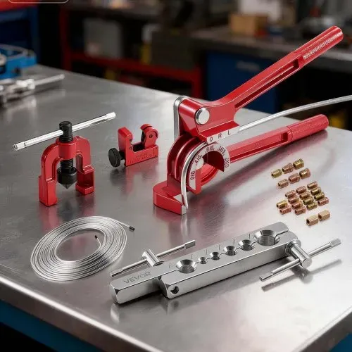 VEVOR 5 tlg. Bremsleitung Bördelgerät Set, 45° Bördelwerkzeug mit 7,6m x 4,76mm Bremsleitung für Einfachbördelung, Rohraufweiter mit 20 Anschlüssen 2 Verbindern & Rohrbieger, Reparatursatz für KFZ – Bild 7