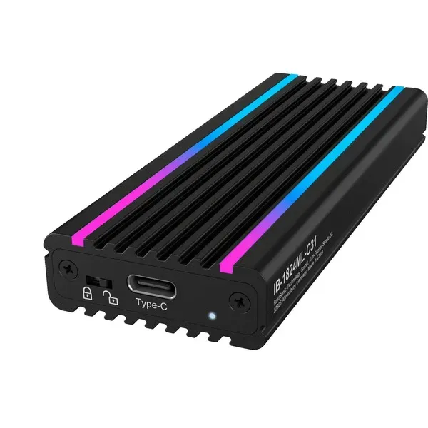 ICY BOX IB-1824ML-C31, Type-C® USB 3.2 Gen 2 zu PCIe NVMe M.2 2230/2242/2260/2280 SSD Gehäuse, Beleuchtung mit Farbwechsel – Bild 2