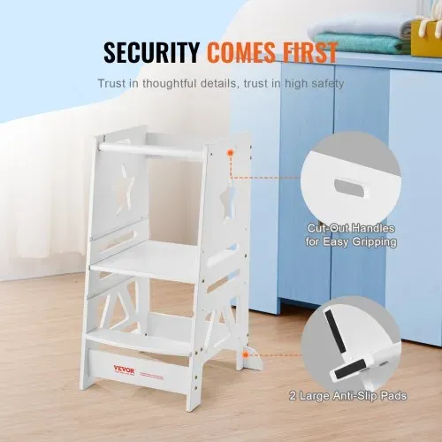 VEVOR Tritthocker Kinder 158,9 kg Gewichtskapazität Trittschemel 844 x 553 x 482 mm Hocker Kiefernholz Bambus höhenverstellbar von 328 bis 520 mm Lernturm Kinderschemel Trittschemel Kinderhocker Weiß – Bild 4