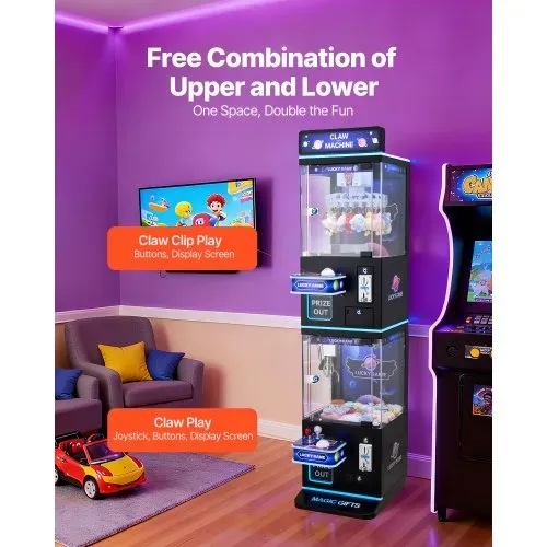 VEVOR Greifautomat, mittelgroß, Arcade-Spielautomat mit Greifer & Doppelschicht, Licht & Ton, Spielzeug-Süßigkeitengreifer, Preisspender, für kommerzielles Heimkino, Schwarz-Lila VEVOR Greifautomat, mittelgroß, Arcade-Spielautomat mit Greifer & Doppelschicht, Licht & Ton, Spielzeug-Süßigkeitengreifer, Preisspender, für kommerzielles Heimkino, Schwarz-Lila