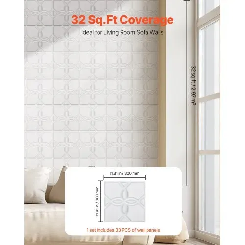 VEVOR 3D-Wandpaneele, 33er-Set 30x30 cm PVC-Wandverkleidung im modernen minimalistischen Blumendesign, Wanddeko, Inneneinrichtung für Schlafzimmer, Wohn- und Spielzimmer, Mattweiß – Bild 4