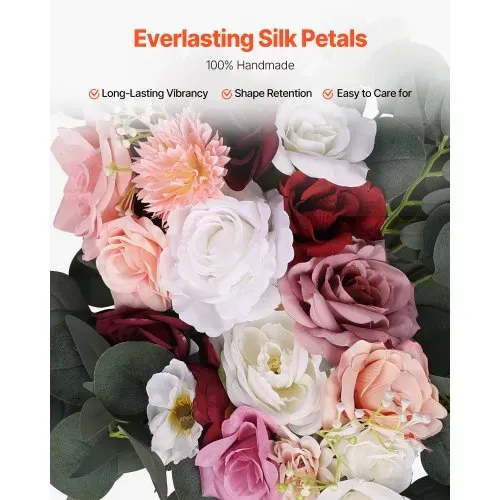 VEVOR Blumenset für Hochzeit Bogen, rosa Blumenset für Traubogen mit Vorhängen (4er-Set) – 2 Blumenarrangements, 2 transparente Vorhänge, für Zeremoniensträuße, Empfangshintergrunddekoration – Bild 3