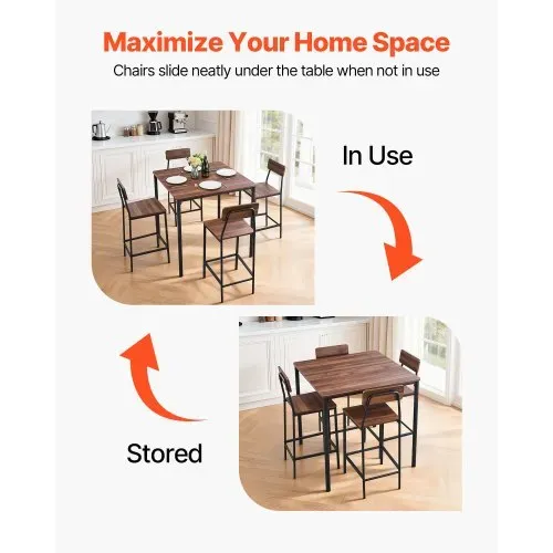 VEVOR Bartisch-Set (5-tlg.) mit 4 Barstühlen & abgerundeten Kanten, quadratischer Kneipentisch Stehtisch (90 x 90 x 91 cm), Bistrotisch Esstisch, geeignet für Büro Minibar Wohnzimmer Esszimmer – Bild 4