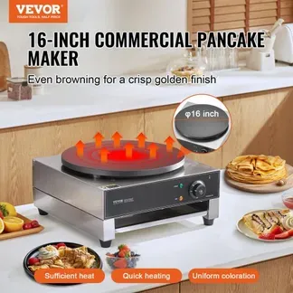 VEVOR elektrischer Crepemaker Crepe-Maschine 3000 W flache Crepe-Grillplatte 40 cm, antihaftbeschichteter fannkuchenherd aus Edelstahl, runder Cerealien-Pfannkuchenherd, Temperaturregelung VEVOR elektrischer Crepemaker Crepe-Maschine 3000 W flache Crepe-Grillplatte 40 cm, antihaftbeschichteter fannkuchenherd aus Edelstahl, runder Cerealien-Pfannkuchenherd, Temperaturregelung