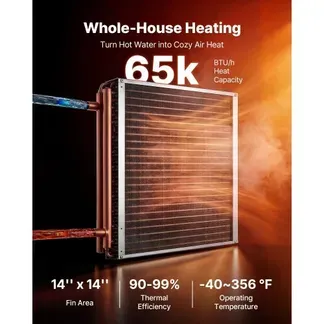VEVOR Lamellenwärmetauscher 356x356mm, 19 kW Wärmetauscher mit Kupferanschlüssen & Aluminiumlamellen, Wasser-Luft-Wärmeüberträger mit 2,5 MPa Arbeitsdruck, Wärmeaustauscher für Heizung Kühlung Indoor VEVOR Lamellenwärmetauscher 356x356mm, 19 kW Wärmetauscher mit Kupferanschlüssen & Aluminiumlamellen, Wasser-Luft-Wärmeüberträger mit 2,5 MPa Arbeitsdruck, Wärmeaustauscher für Heizung Kühlung Indoor