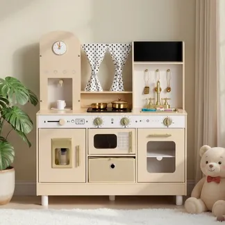 VEVOR Spielküche für Kinder, Moderne Kinderküche mit Licht & Sound, Holzküche mit Herd Backofen Spüle Mikrowelle Eisspender & Getränkespender, Küchenspielzeug mit Kochset für Kinder ab 3 Jahren, Beige VEVOR Spielküche für Kinder, Moderne Kinderküche mit Licht & Sound, Holzküche mit Herd Backofen Spüle Mikrowelle Eisspender & Getränkespender, Küchenspielzeug mit Kochset für Kinder ab 3 Jahren, Beige