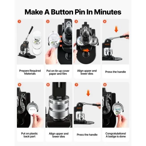 VEVOR Buttonmaschine 58 mm Badgemaker 500-tlg. Button-Zubehör Schwarz, mit Kreisschneider Zauberbuch Sechskantschlüsseln für DIY-Anstecker Pins Kühlschrankmagnete & Schlüsselanhänger – Bild 5