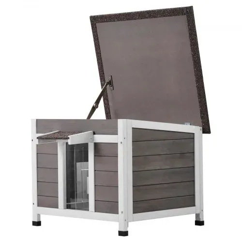 VEVOR Katzenhaus für draußen, wetterfest, Unterschlupf für Wildkatzen für mehrere Katzen, Katzen-/Kaninchenhaus aus Holz für draußen mit Fenster, offenem Dach und Türklappen aus PVC, 61 x 53 x 46 cm (L x B x H) – Bild 10