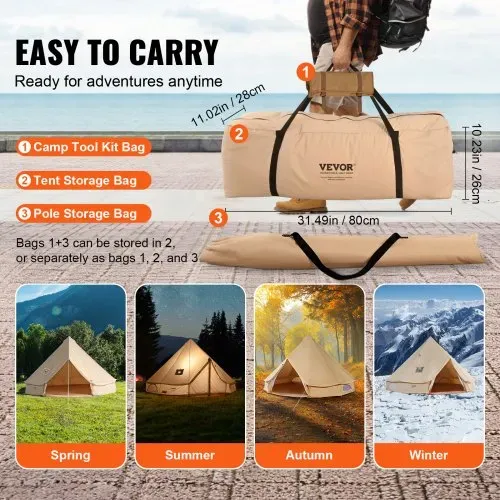 VEVOR Canvas-Glockenzelt 3 m 4-Jahreszeiten-Canvas-Zelt für Camping mit Herdanschluss – Bild 5