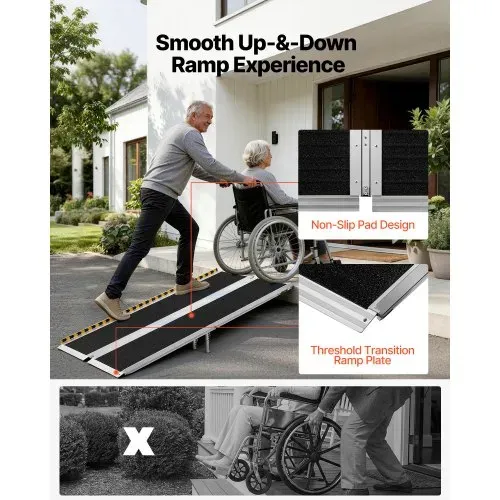 VEVOR Rollstuhlrampe Faltbar 1830x745mm, 362,9kg Belastbare Schwellenrampe mit Rutschfester Oberfläche & 110-210mm Verstellbaren Stützfüßen, Tragbare Auffahrrampe für Rollstuhl Türschwelle Bordsteine – Bild 4