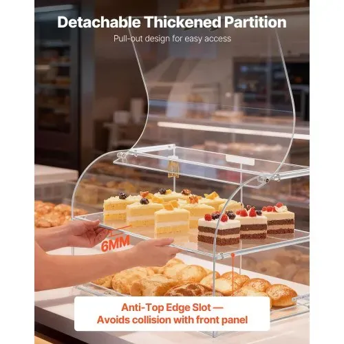 VEVOR Gebäckvitrine 2-stöckig, Gewerbliche Bäckereivitrine aus Transparentem Acryl, Thekenvitrine mit Magnetischer Rücktür & Abnehmbarer Trennwand für Kekse Desserts Donuts, 558 x 355 x 355 mm – Bild 4
