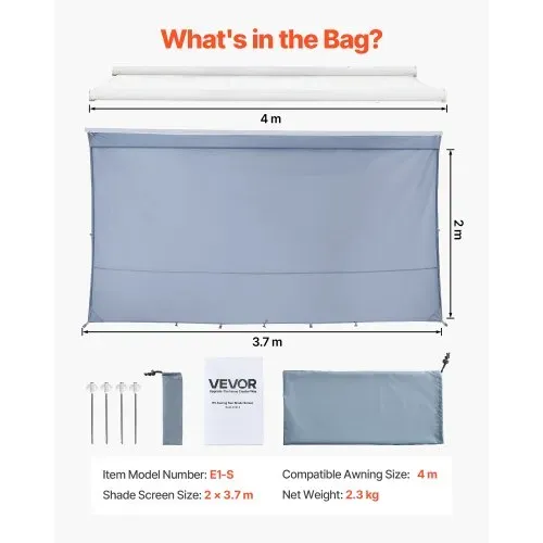 VEVOR Sonnenschutz (2 x 3,7 m) für Markisen (4 m), Markisen-Vorderwand mit UV50+ & Reißverschluss-PU-Bezug & Doppelt Genähtem Polyester-Netzgewebe, Regenschutz für Wohnmobil, Camping & Wohnwagen – Bild 6
