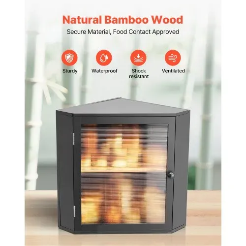 VEVOR Eck-Brotkasten doppellagiger Brotbehälter Brotbox Organizer aus Holz für selbstgebackenes Brot, Aufbewahrungsbehälter mit gewellter Acryl-Türplatte, Brotaufbewahrung Lagerung Schwarz – Bild 3