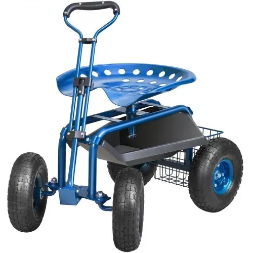 VEVOR Rollsitz Werkstattwagen aus Stahl bis 136kg belastbar Gartenwagen mit 25cm Griff und 45-54cm höhenverstellbarem Sitz Rollwagen 30PSI Reifendruck Arbeitssitz Gartensitz blau – Bild 9