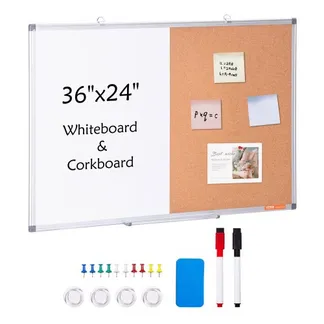 VEVOR 36″ x 24″ Whiteboard & Korktafel-Kombination mit Aluminiumrahmen – 2-in-1 magnetische, trocken abwischbare Pinnwand zur Wandmontage – Ideal für Schule, Zuhause, Büro VEVOR 36″ x 24″ Whiteboard & Korktafel-Kombination mit Aluminiumrahmen – 2-in-1 magnetische, trocken abwischbare Pinnwand zur Wandmontage – Ideal für Schule, Zuhause, Büro