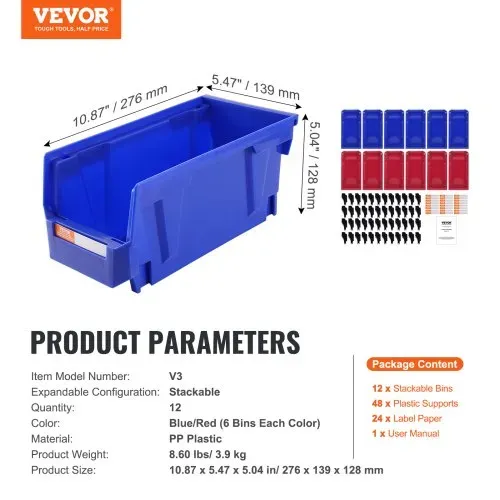 VEVOR 12er-Set Sichtlagerboxen Stapelboxen Stapelkisten Lagerkästen Blau/Rot – Bild 6