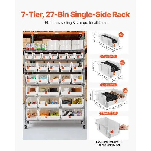 VEVOR Standregal, Lagerregal mit 7 Ebenen & 26 Stapelboxen, Bücherregal, Küchenregal mit Rollen, Fahrregal für Garage, Lager, Büro, Restaurant, Klassenzimmer, Küche, 355x1110x1480 mm VEVOR Standregal, Lagerregal mit 7 Ebenen & 26 Stapelboxen, Bücherregal, Küchenregal mit Rollen, Fahrregal für Garage, Lager, Büro, Restaurant, Klassenzimmer, Küche, 355x1110x1480 mm