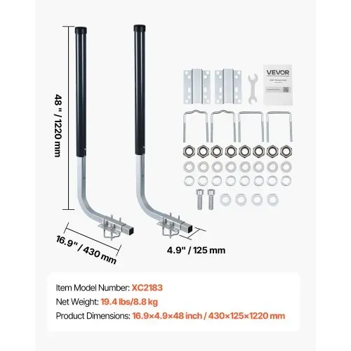 VEVOR Bootsanhängerführungen 1016 mm / 1219 mm Höhe, 0-13 cm Einstellbare Bereite, Anhängerführung aus Hochfestem Stahl mit PVC-Rohren, Passend für Skiboote Fischerboote Kleine Segelboote – Bild 6