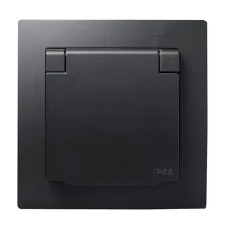 Schutzkontakt-Steckdose McPower “Flair“, 250V~/16A, UP, IP44, matt schwarz Schutzkontakt-Steckdose McPower “Flair“, 250V~/16A, UP, IP44, matt schwarz