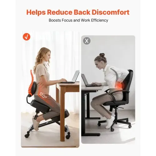 VEVOR Ergonomischer Kniestuhl mit Rollen & Rückenlehne, Höhenverstellbarer Kniehocker in X-Form mit Dicken Schaumstoffpolstern, zur Entlastung von Nacken & Rücken, für Zuhause, Büro & Meditation – Bild 2