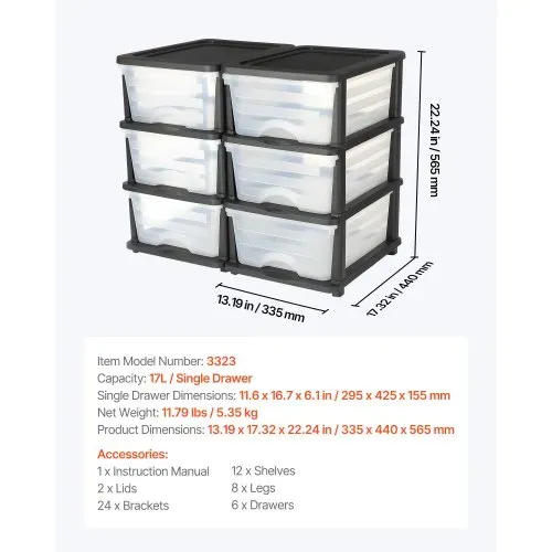 VEVOR Schubladenwagen Schubladenschrank mit 3 Schubladen (2er-Pack), rollbarer Schubladenbox Rollcontainer aus Kunststoff mit durchsichtigen Behältern für Bürobedarf Bastelräume Klassenzimmer – Bild 6