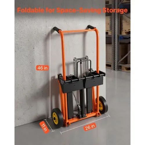 VEVOR Hochhubwagen Manuell 205 kg, Plattformhochhubwagen mit Gabelstaplertisch, Max. Hubhöhe 90 cm, Material Hebewinde Stapler, Plattformstapler, Handstapler, Palettenwagen, Orange & Schwarz – Bild 5