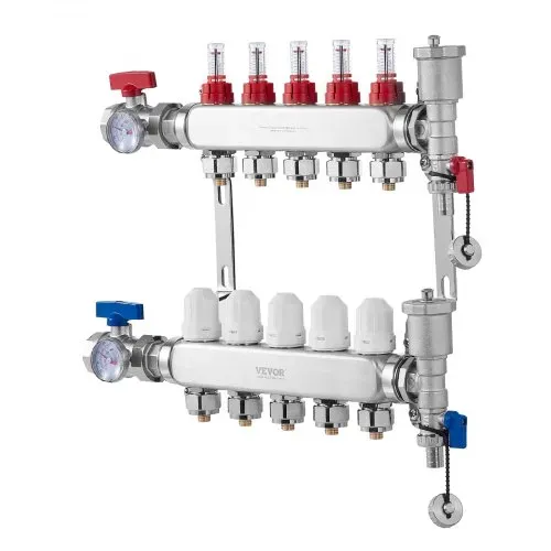 VEVOR 5-Zweig-Wärmeverteilungsverteiler, 1/2-Zoll-PEX-Rohrverteiler, Edelstahl-PEX-Verteiler für hydronische Fußbodenheizung, Wärmeverteilungs-PEX-Verteilersatz mit 1/2-Zoll-Adaptern im Lieferumfang enthalten – Bild 10