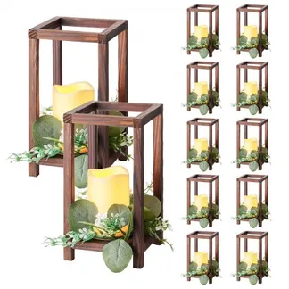 VEVOR 12er-Set, Holzlaternen, inklusive 12 Holzlaternen-Kerzenhaltern, 12 flammenlosen LED-Kerzen, 12 Eukalyptusblätter-Kranz für Hochzeitstisch, Party, Bauernhaus-Dekoration, Braun VEVOR 12er-Set, Holzlaternen, inklusive 12 Holzlaternen-Kerzenhaltern, 12 flammenlosen LED-Kerzen, 12 Eukalyptusblätter-Kranz für Hochzeitstisch, Party, Bauernhaus-Dekoration, Braun