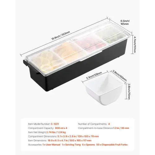 VEVOR gekühlter Gewürzbehälter Zutatenbehälter mit 4 Fächern (800 ml x 4) Präsentationsständer mit Deckel Pizzastation Pizza Belagstation Obstschachtel Servieren von Tacos Salat Obst – Bild 6