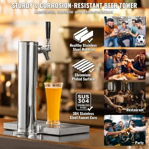 VEVOR Bierturm-Satz, Bier-Umrüstsatz für Einzelzapfhahn, Bier-Turmspender aus Edelstahl mit Doppelmessgerät W21.8-Regler & S-System-Fasskupplung, Bier-Tropfschale für Partys zu Hause – Bild 4