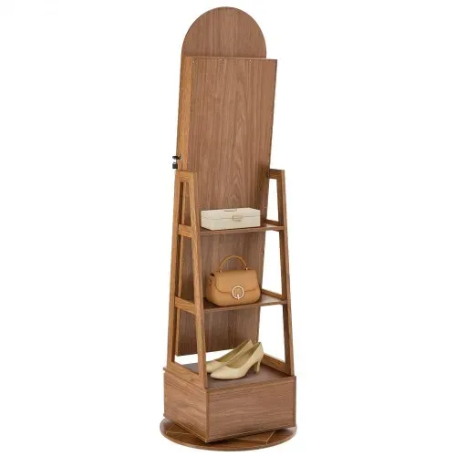 VEVOR 360° drehbarer Schmuckschrank (1655 mm hoch) mit Ganzkörperspiegel mit Stauraum, Schmuckschrank-Organizer mit 2 Schlüsseln & Zubehörtaschen & Ablagefächer & Schubladen, Schmuckaufbewahrung – Bild 9