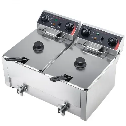 VEVOR Gewerbliche Elektrische 2-Becken-Fritteuse 14 L, 5000 W Edelstahl-Tischfritteuse mit Frittierkörben, Deckeln, Temperaturregelung, Timer und Überhitzungsschutz, für Restaurant, Imbiss, Küche – Bild 8