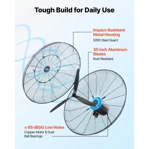 VEVOR 115W Industrieller Wandventilator 81 cm, 5,9 m/s Oszillierender Wandlüfter mit 3 Stufen Verstellbarem Winkel & Nebel, Gewerblicher Industrieventilator für Werkstatt Garage Lager Gym, Schwarz – Bild 6