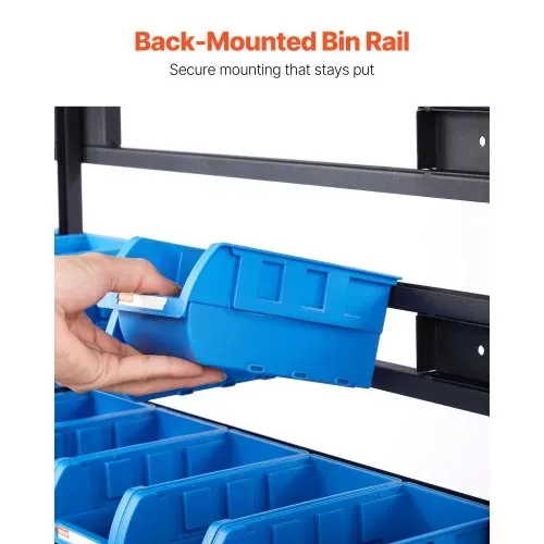VEVOR Fahrregal mit Stapelboxen Set, Mobiles Lagerregal mit 5 Ebenen & 68 Sortimentskästen für Kleinteile in zwei Größen, 900x500x950 mm, doppelseitig, für Werkstatt, Garage, Lager & Büro – Bild 5