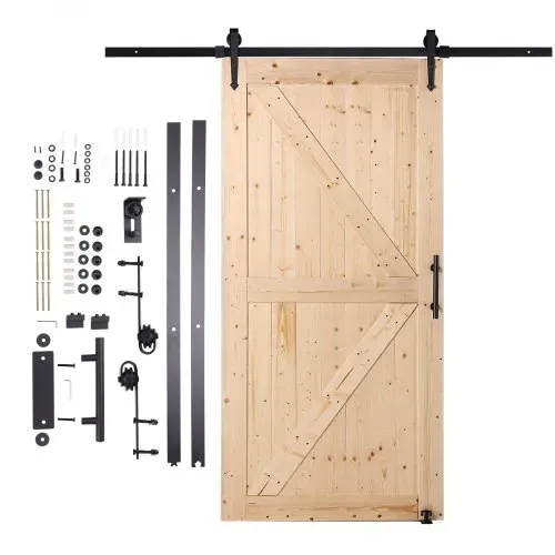 VEVOR Scheunentor und Hardware-Set Schiebetürsystem, 1067 x 2134 mm Holz-Glas-Schiebetor, leise, Scheunentor-Set mit 8-in-1-Bodenführung und Türgriff, Fichtenholzplatte, für Wohnzimmer usw. – Bild 8