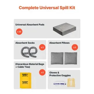 VEVOR Ölbindemittel Set Notfall-Absorptionsmittel-Satz für Öl & Wasserbasis, Absorptionsset für Lager Werkstatt Garage Fabrik, 20 Tücher, 2 Kissen, 2 Schlangen & 2 Gefahrstoffbeuteln, mit Tragetasche VEVOR Ölbindemittel Set Notfall-Absorptionsmittel-Satz für Öl & Wasserbasis, Absorptionsset für Lager Werkstatt Garage Fabrik, 20 Tücher, 2 Kissen, 2 Schlangen & 2 Gefahrstoffbeuteln, mit Tragetasche