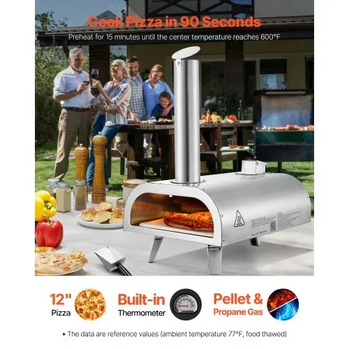 VEVOR Dual-Fuel-Pizzaofen Outdoor, 12 Zoll Holzfeuer & Propangas-Pizzaofen, Pellet- & Propan-Pizzamaker mit Thermometer & klappbarem Bein, Pizzakocher für Camping im Freien & Garten VEVOR Dual-Fuel-Pizzaofen Outdoor, 12 Zoll Holzfeuer & Propangas-Pizzaofen, Pellet- & Propan-Pizzamaker mit Thermometer & klappbarem Bein, Pizzakocher für Camping im Freien & Garten