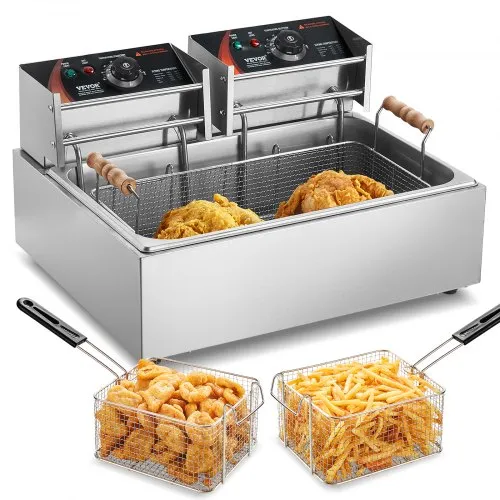 VEVOR kommerzielle Fritteuse, 3000 W elektrische Putenfritteuse mit 3 abnehmbaren Körben, 12 L Edelstahl Fritteuse mit großer Kapazität, für Küche Restaurant Café Bar Silber einstellbar 60-200 °C VEVOR kommerzielle Fritteuse, 3000 W elektrische Putenfritteuse mit 3 abnehmbaren Körben, 12 L Edelstahl Fritteuse mit großer Kapazität, für Küche Restaurant Café Bar Silber einstellbar 60-200 °C