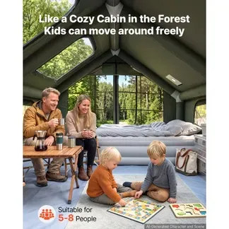 VEVOR Aufblasbares Zelt Glamping Luftzelt 5-8 Personen mit Pumpe Grün, für Outdoor-Aktivität Wasserabweisendes Poly-Baumwollgewebe mit Dachfenster Ofenrohrdurchführung Netzfenster & Tragetasche VEVOR Aufblasbares Zelt Glamping Luftzelt 5-8 Personen mit Pumpe Grün, für Outdoor-Aktivität Wasserabweisendes Poly-Baumwollgewebe mit Dachfenster Ofenrohrdurchführung Netzfenster & Tragetasche