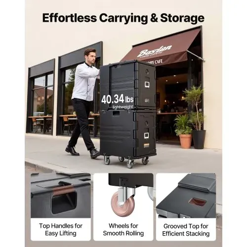 VEVOR Isolierter Speisenbehälterträger Warmhaltebox für Gastronomie 90 L, Speisenbehälter mit Schnalle, rollbarer Speisenbehälterträger, Lebensmitteltransportbox für Restaurant Kantine schwraz – Bild 4