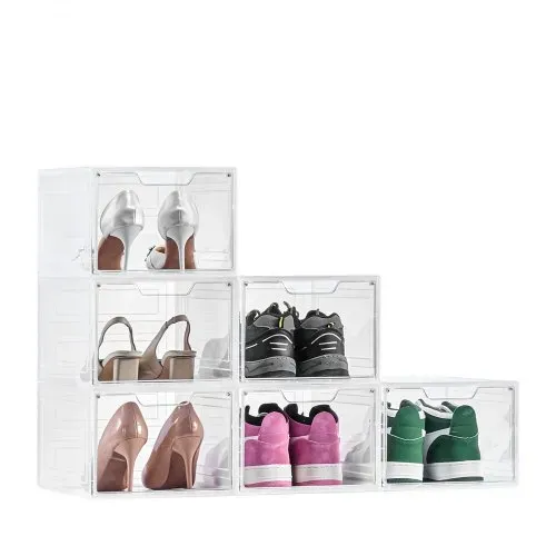 VEVOR Schuhaufbewahrungsboxen stapelbare Schuhboxen (6 Stk.) passend bis US-Größe 13, Schuh-Organizer aus PP/PET mit magnetischer Tür zur Aufbewahrung von High Heels & Stiefeln & Hüten, klar Weiß – Bild 9