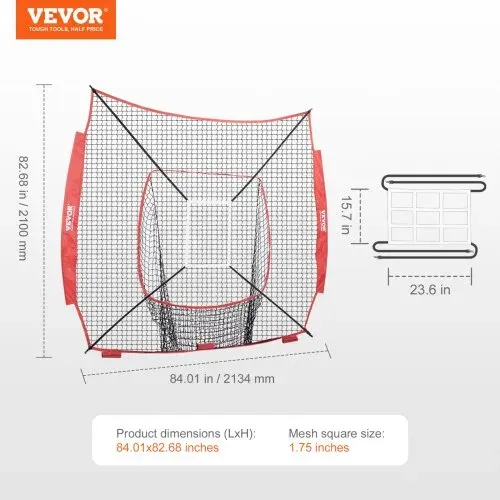 VEVOR 2134 x 2134 mm Pitching Net Pitching Target mit Strike Zone, Baseball & Softball 9 Loch Trainingsgeräte für Jugendliche & Erwachsene, Baseball Pitching Net (nur Netz) – Bild 6