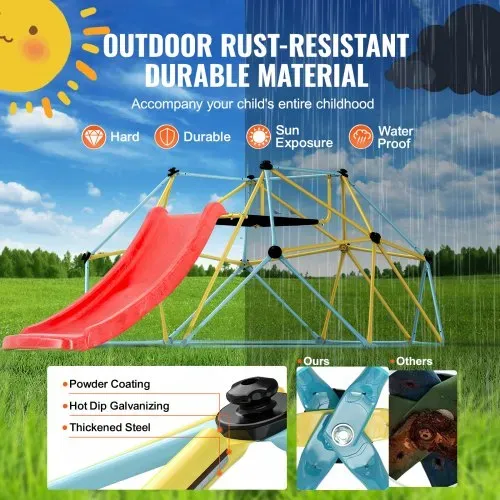 VEVOR Kletterkuppel, 2,44 m geometrisches Klettergerüst mit Rutsche, für Kinder von 3 bis 9 Jahren, Klettergerüst 272 kg Tragfähigkeit, mit Klettergriff, Indoor-/Outdoor-Spielgerät ideal Hinterhof – Bild 5
