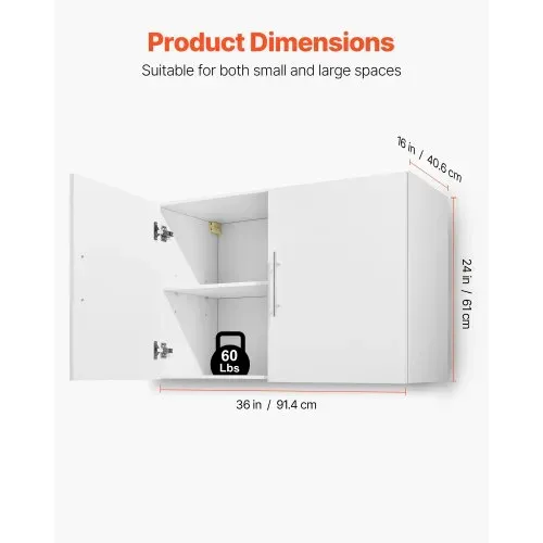 VEVOR Wandschrank für Waschküche, 2-stöckiger Wandhängeschrank mit verstellbarer Ablage, Küchenschrank mit 2 Türen, für Küche Bad Wäscherei, 40,6 x 91,4 x 61 cm (T x B x H), Oberschrank Weiß VEVOR Wandschrank für Waschküche, 2-stöckiger Wandhängeschrank mit verstellbarer Ablage, Küchenschrank mit 2 Türen, für Küche Bad Wäscherei, 40,6 x 91,4 x 61 cm (T x B x H), Oberschrank Weiß