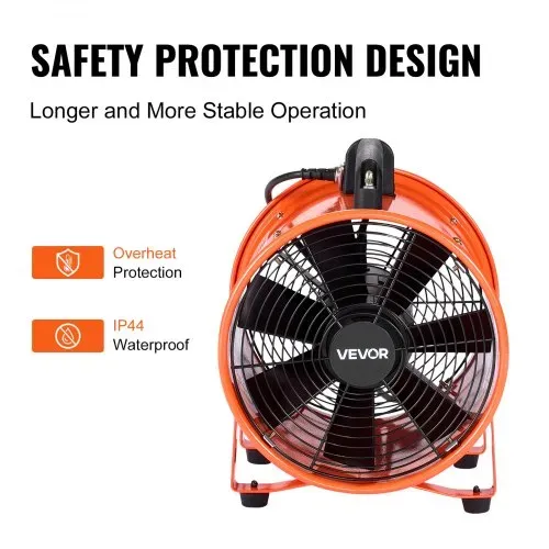 VEVOR Bauventilator 300-W-AC-Motor Baugebläse 2830 U/min Baulüfter Gebläse 1720 CFM (2922 m3/h) Axiallüfter 10 m Schlauch Axialgebläse 79 dB Geräuschpegel Industrielüfter IP44 – Bild 4