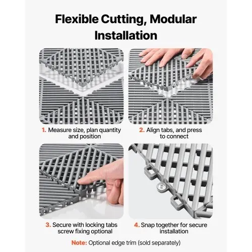 VEVOR Ineinandergreifende Drainagematten Set (55-tlg.) 31 x 31 cm, Garagenbodenfliesen Rutschfeste Klickfliesen aus PP, Modularer Garagenboden für Bad Küche Pool Außenbereich, Selbstentwässernd, Grau – Bild 4