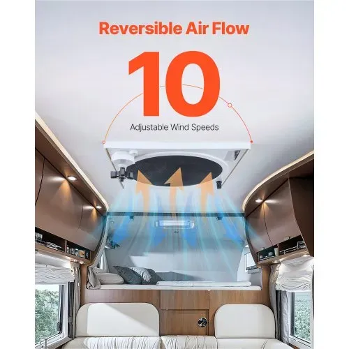 VEVOR Wohnmobil-Lüfter, Dachventilator 12 V, leistungsstarker 10-Gang-Wendelüfter mit Fernbedienung, eingebauter Gleichstrommotor, elektrischer Deckel, passend für 35,6x35,6 cm große Dachöffnungen – Bild 2