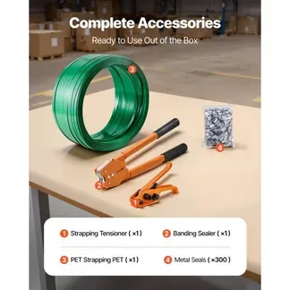VEVOR 4 tlg. Umreifungsset mit Umreifungsband, Manuelle Umreifungsgerät mit 304,8 m PET Band, 300 Metallklammern & Schneider, Ideale Werkstattausstattung für Industrielle Verpackung, Transport & Lager VEVOR 4 tlg. Umreifungsset mit Umreifungsband, Manuelle Umreifungsgerät mit 304,8 m PET Band, 300 Metallklammern & Schneider, Ideale Werkstattausstattung für Industrielle Verpackung, Transport & Lager