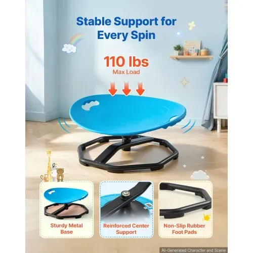 VEVOR Drehstuhl Kinder Autismus Sensorischer Drehsitz 50 kg 430x355 mm Blau, ADHS Hilfsmittel für Kinder im Alter von 2-6 Jahren, Förderung von Gleichgewicht Körperkoordination Greifkraft, PP-Material – Bild 2